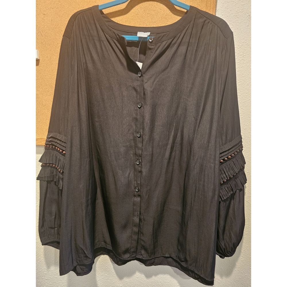 Chicos Pullover Top Sz 4‎ (US 20 Black 3/4 Beaded Sleeve